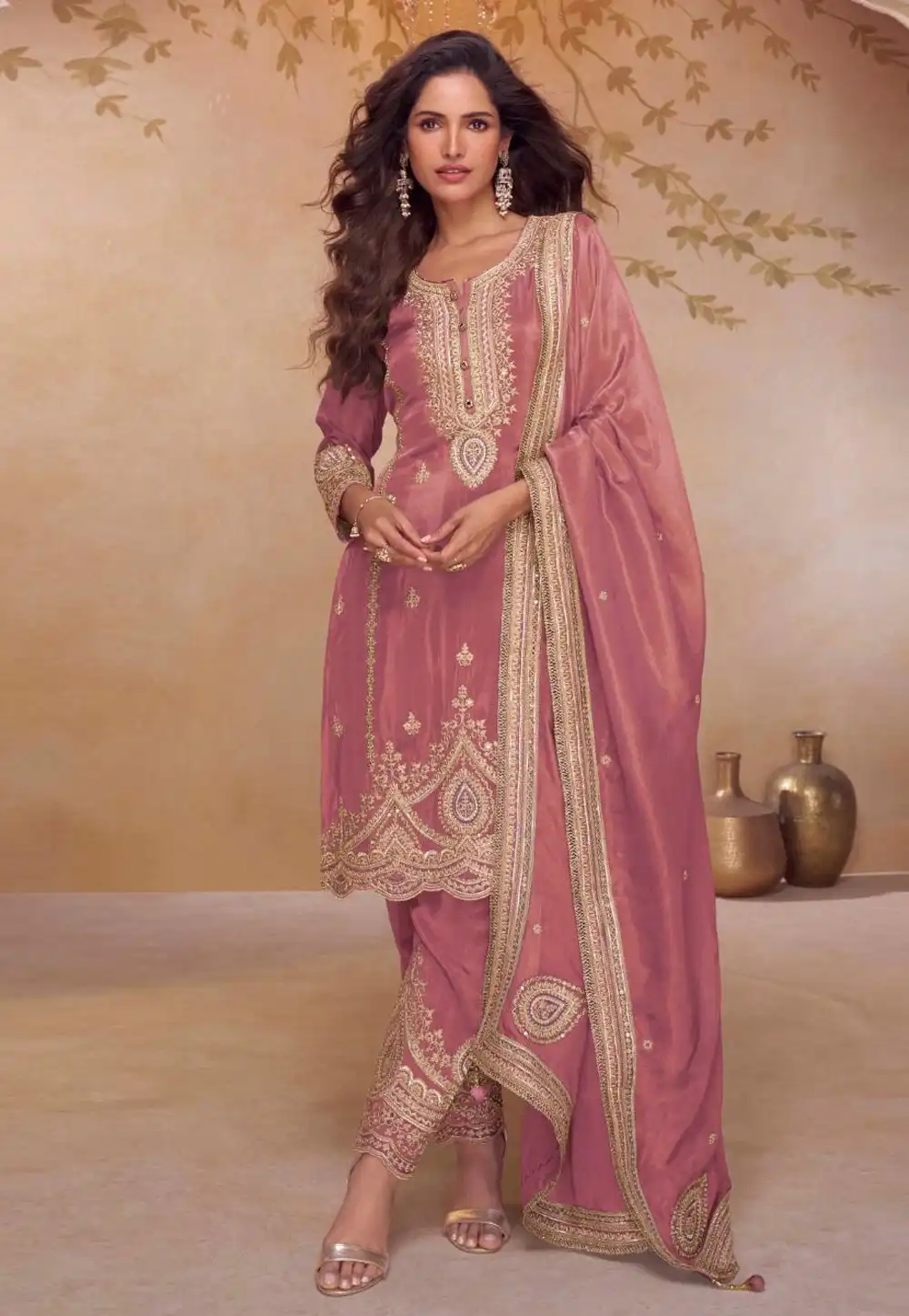 Pink Shimmer Readymade Dhoti Salwar Suit 328513