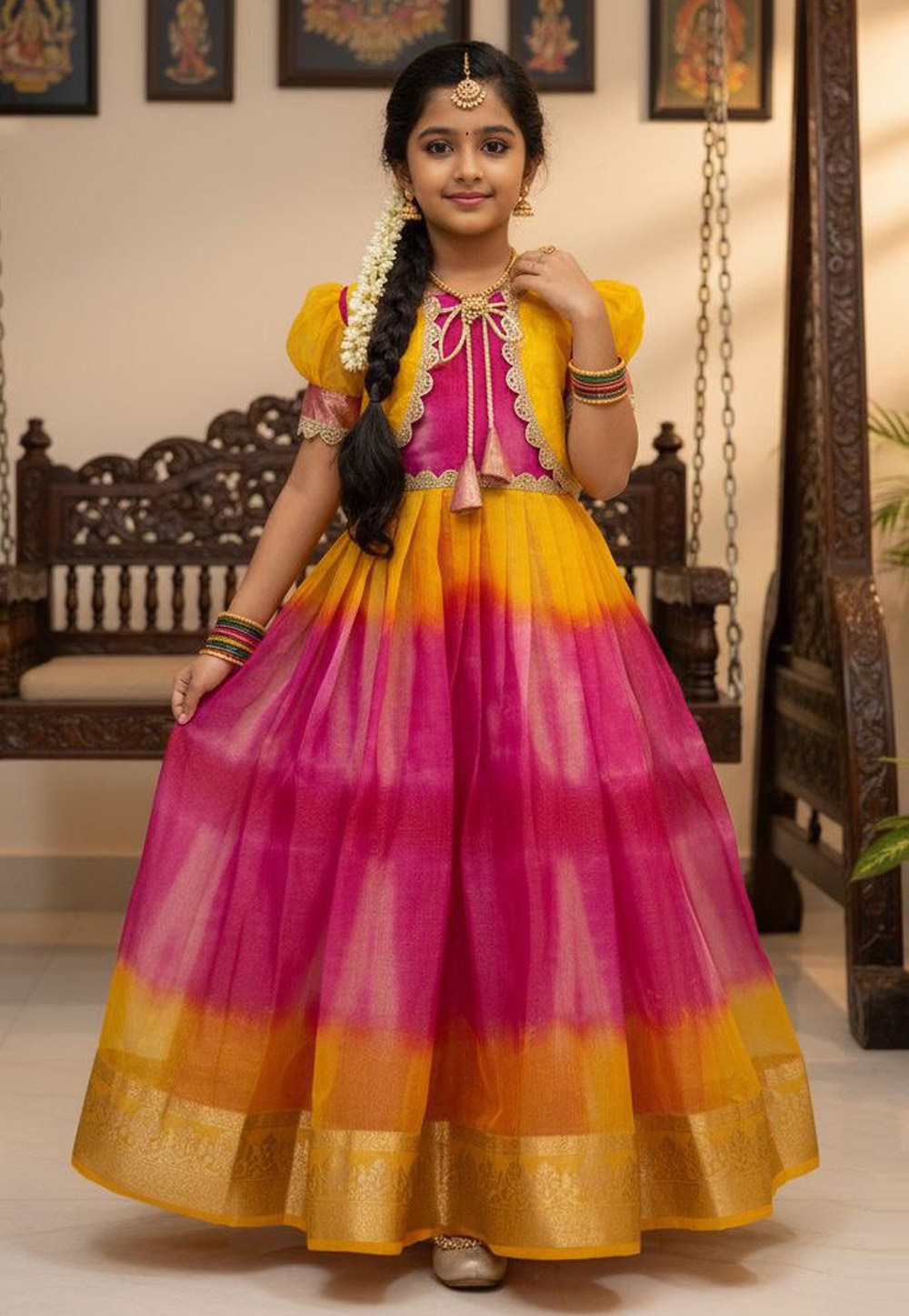 Pink Shimmer Readymade Kids Gown 321472