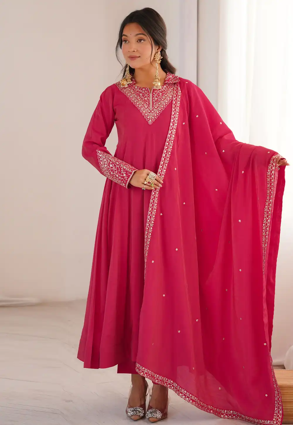 Pink Shimmer Readymade Long Anarkali Suit 326337