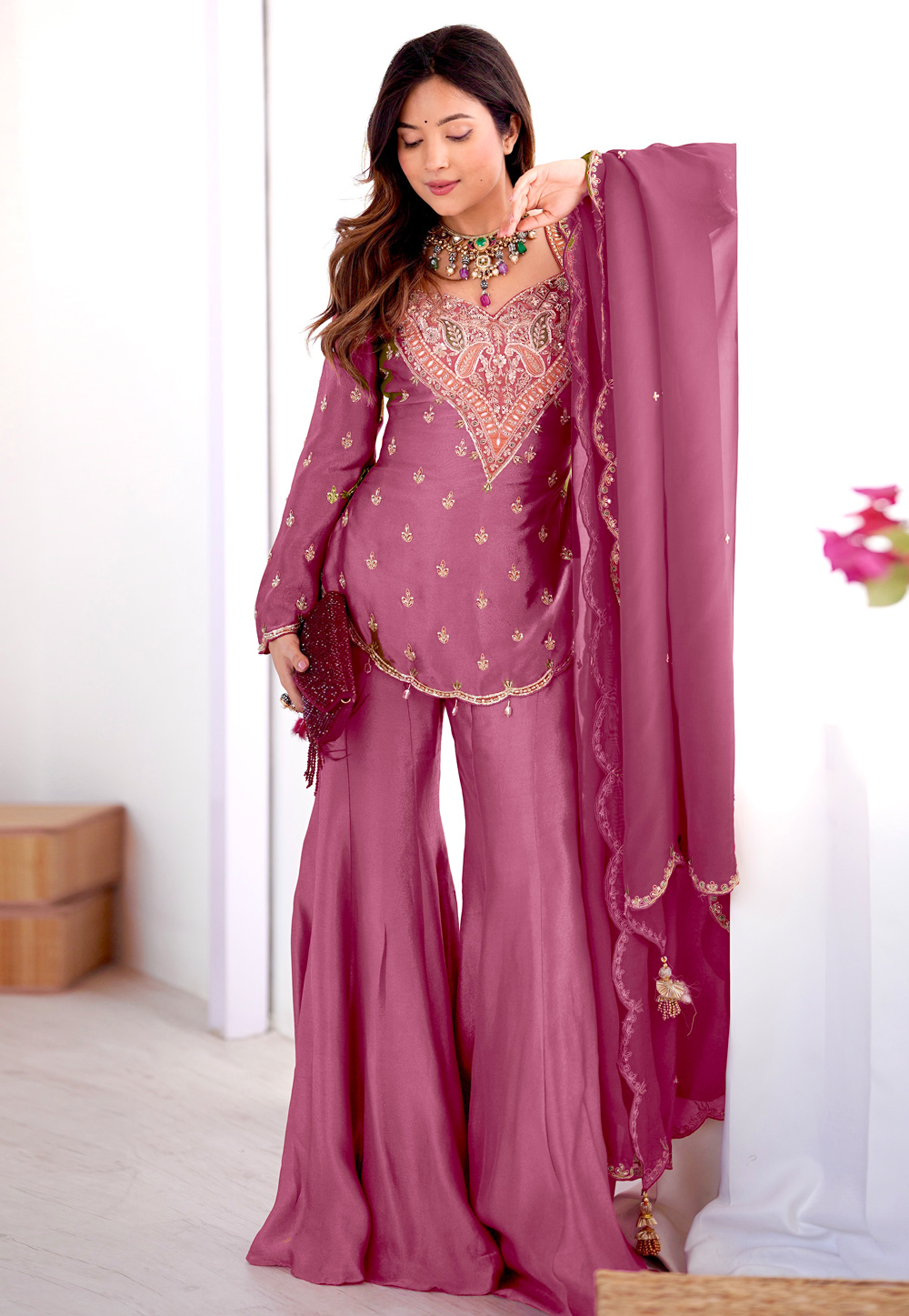 Pink Shimmer Readymade Pakistani Suit 327010