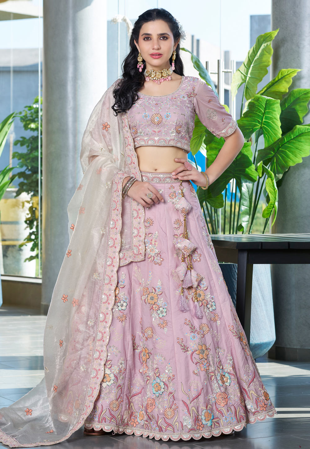 Pink Silk A Line Lehenga Choli 306886