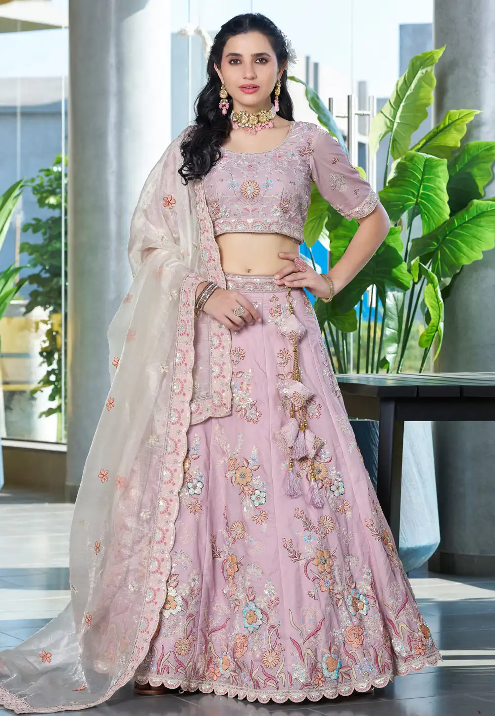 Pink Silk A Line Lehenga Choli 306886