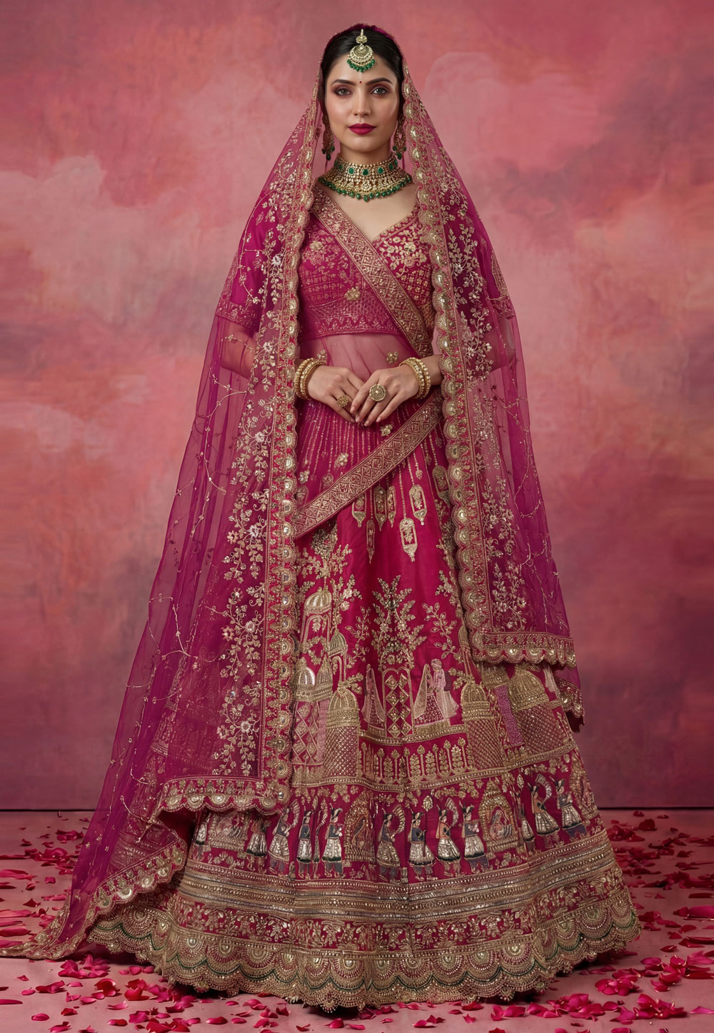 Pink Silk Bridal Lehenga Choli 324415