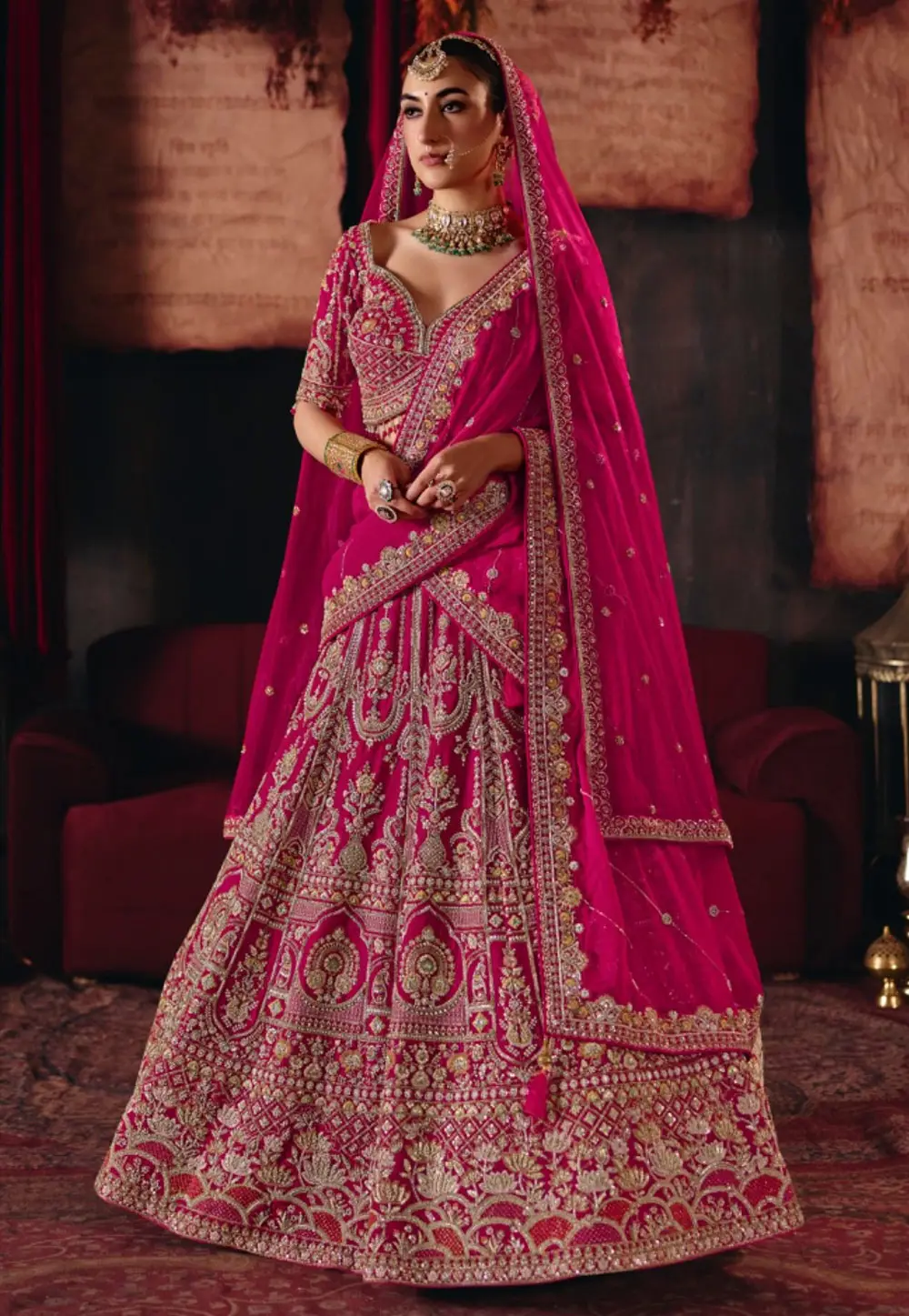 Pink Silk Bridal Lehenga Choli 336092