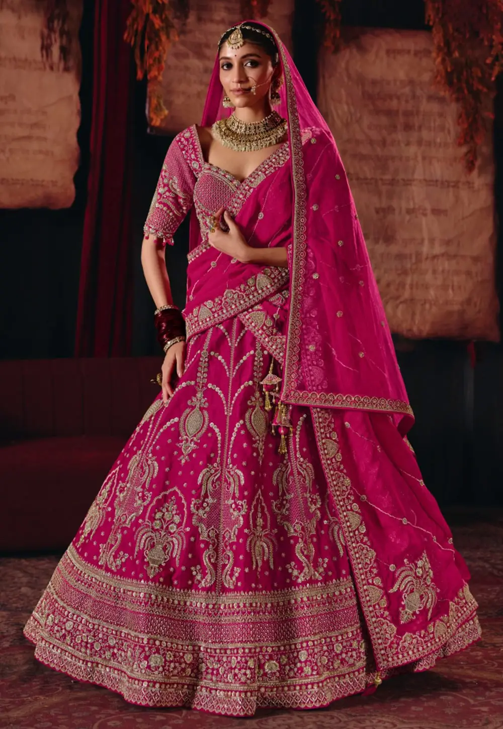 Pink Silk Bridal Lehenga Choli 336097