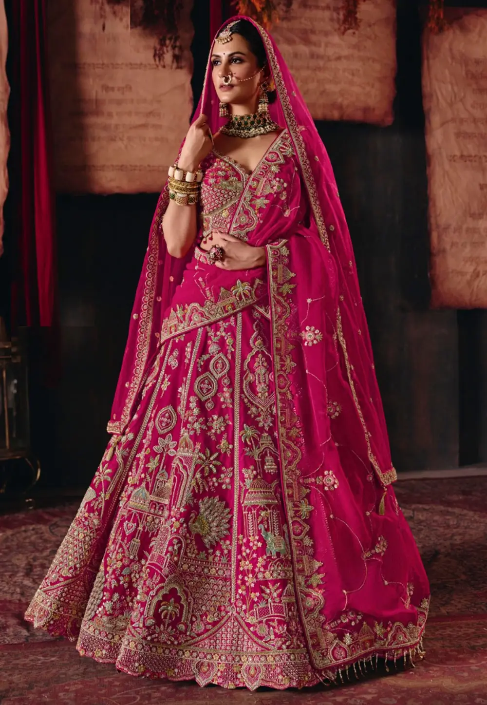 Pink Silk Bridal Lehenga Choli 336098
