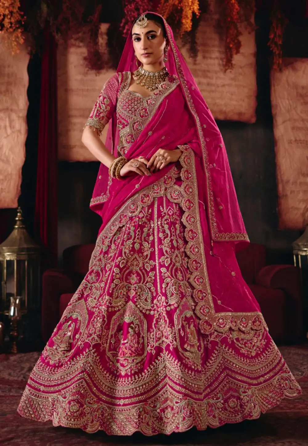 Pink Silk Bridal Lehenga Choli 336100