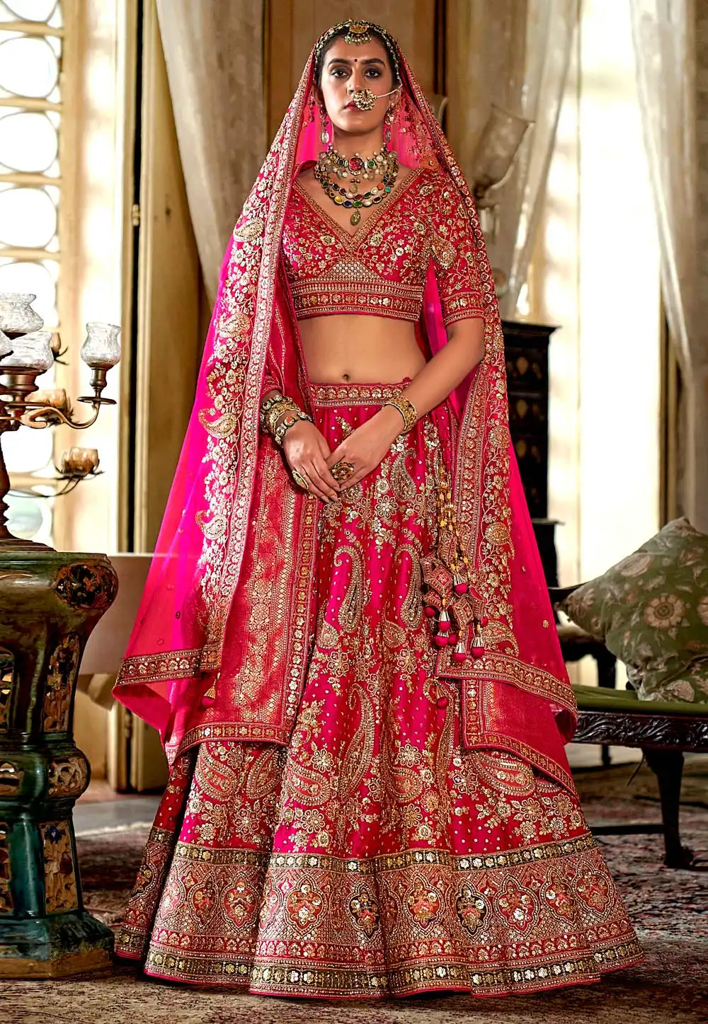 Pink Silk Bridal Lehenga Choli 317325