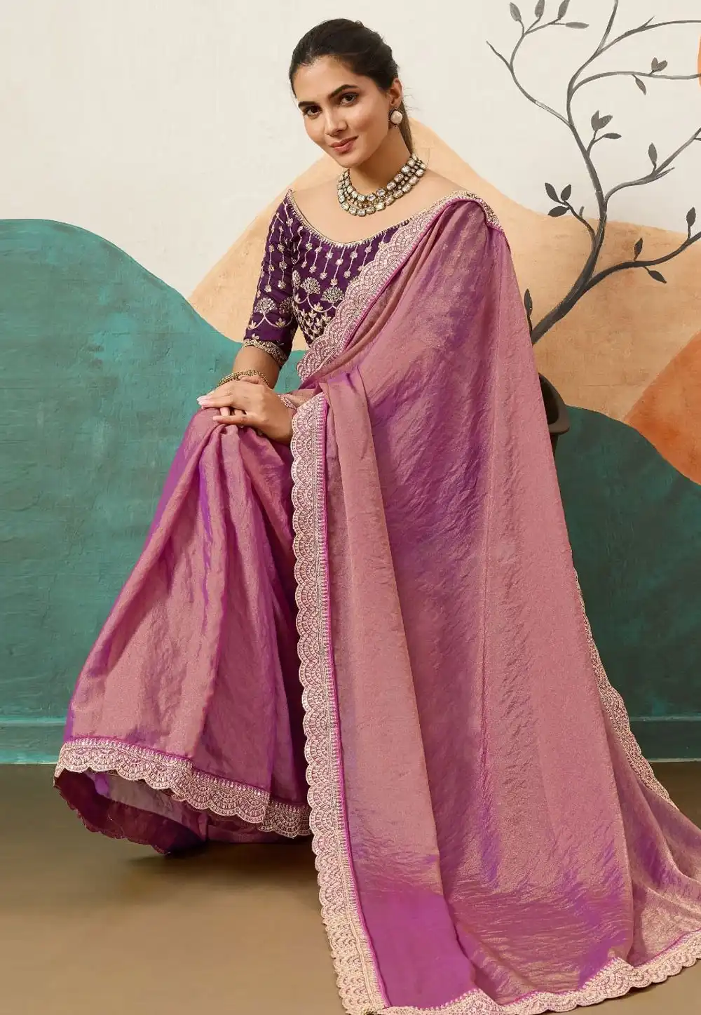 Pink Silk Chiffon Saree With Blouse 318791