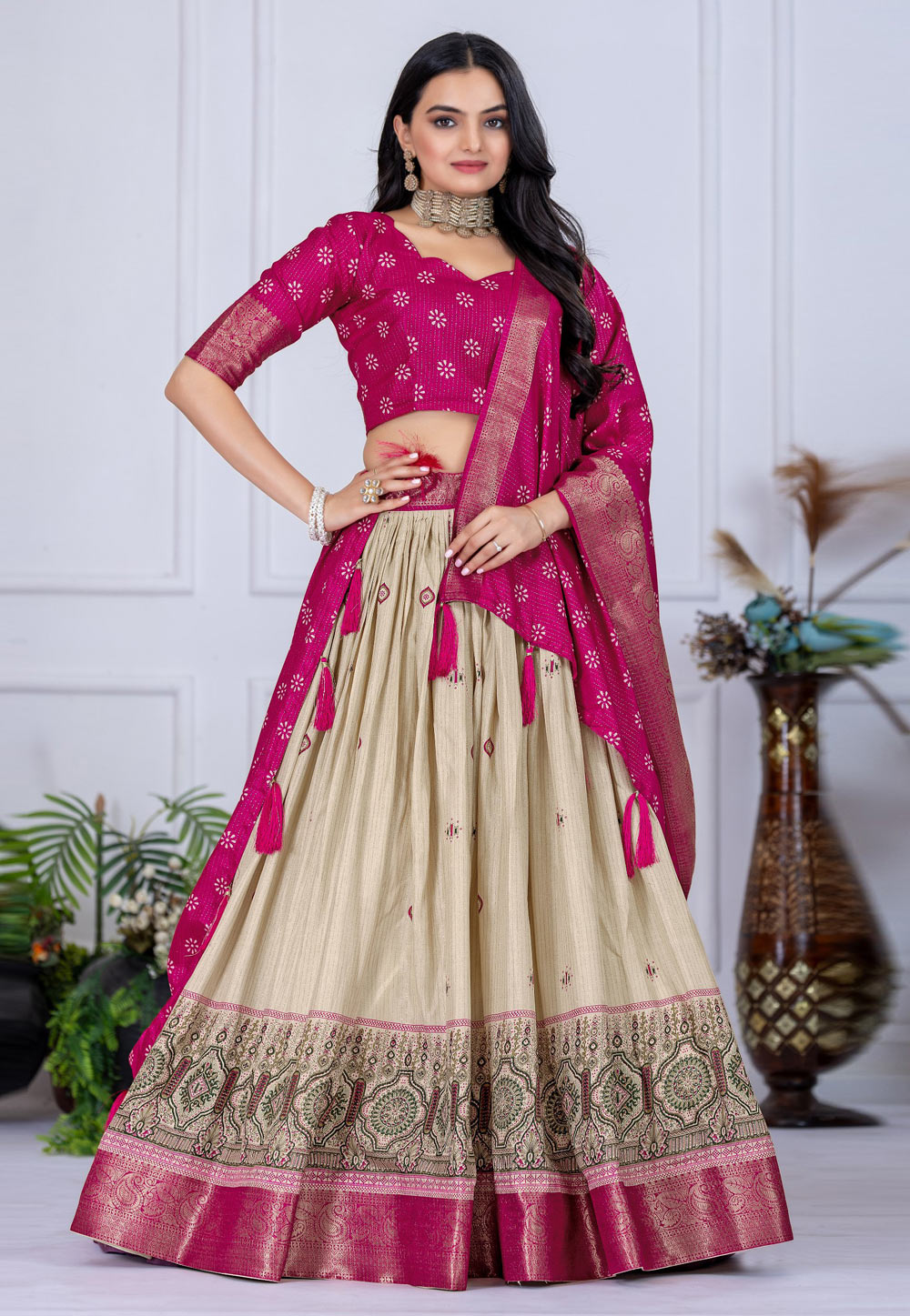 Pink Silk Circular Lehenga Choli 311407