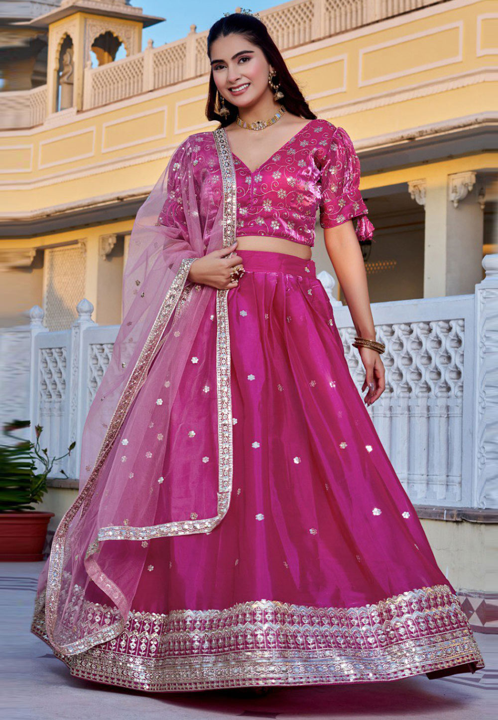 Pink Silk Circular Lehenga Choli 321914