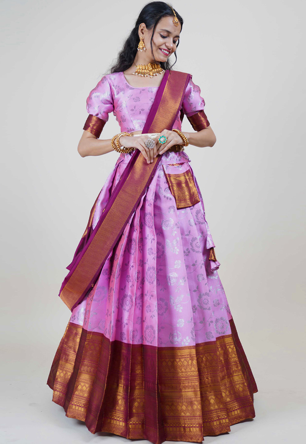 Pink Silk Circular Lehenga Choli 284361