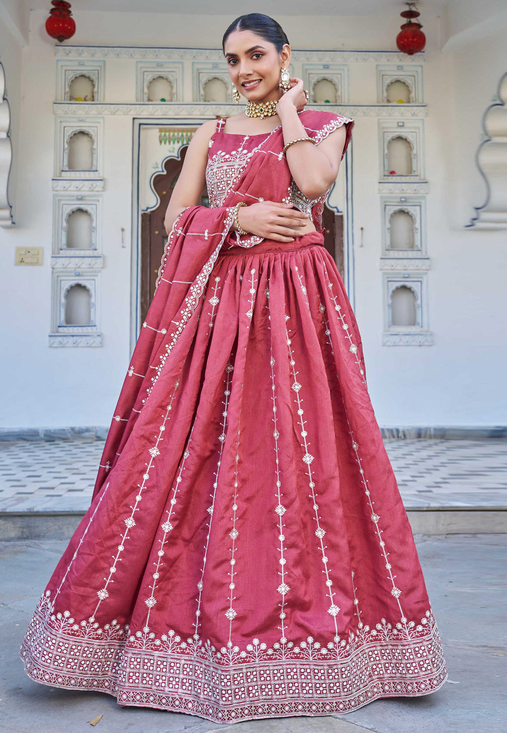 Pink Silk Circular Lehenga Choli 307846