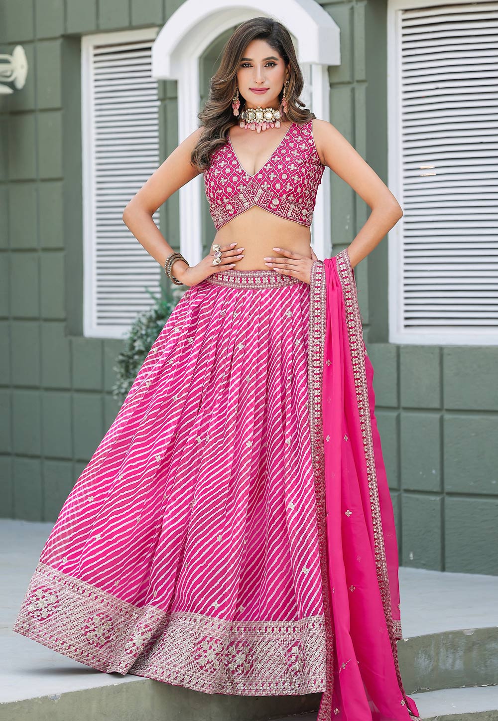 Pink Silk Circular Lehenga Choli 319436