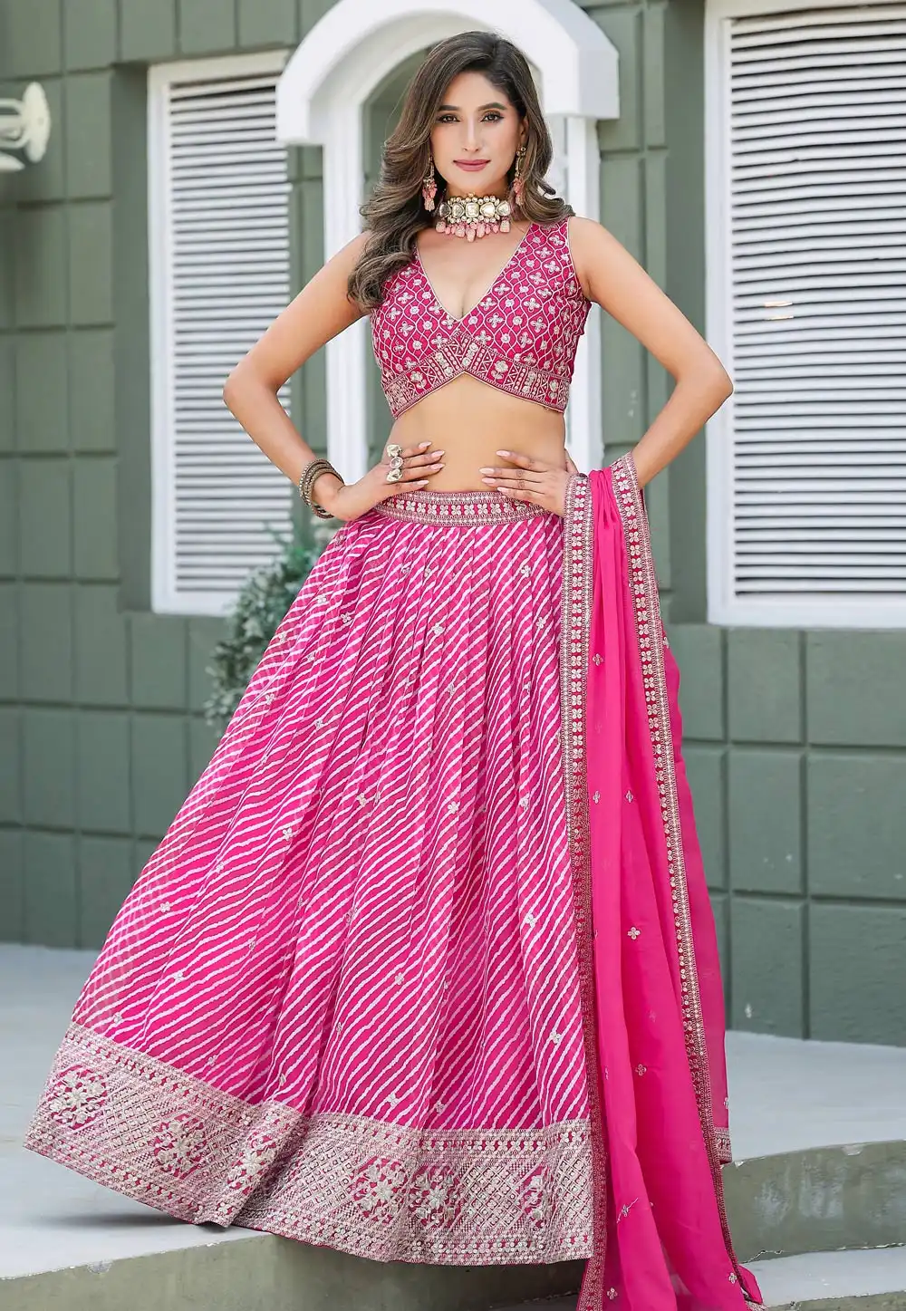 Pink Silk Circular Lehenga Choli 319436