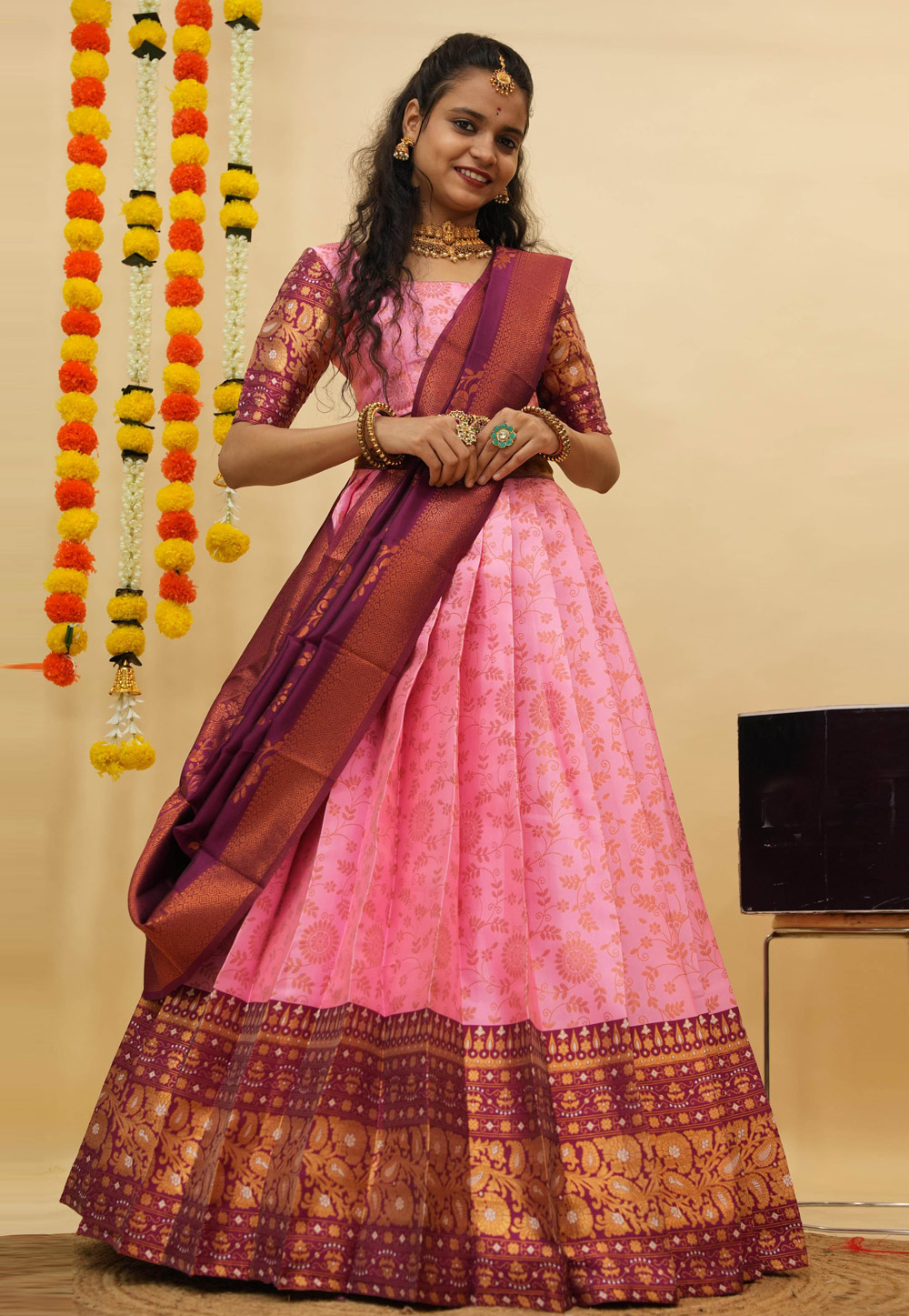 Pink Silk Circular Lehenga Choli 312540