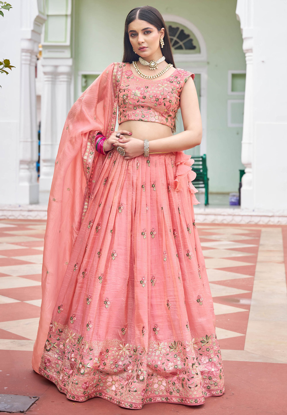 Pink Silk Circular Lehenga Choli 322823