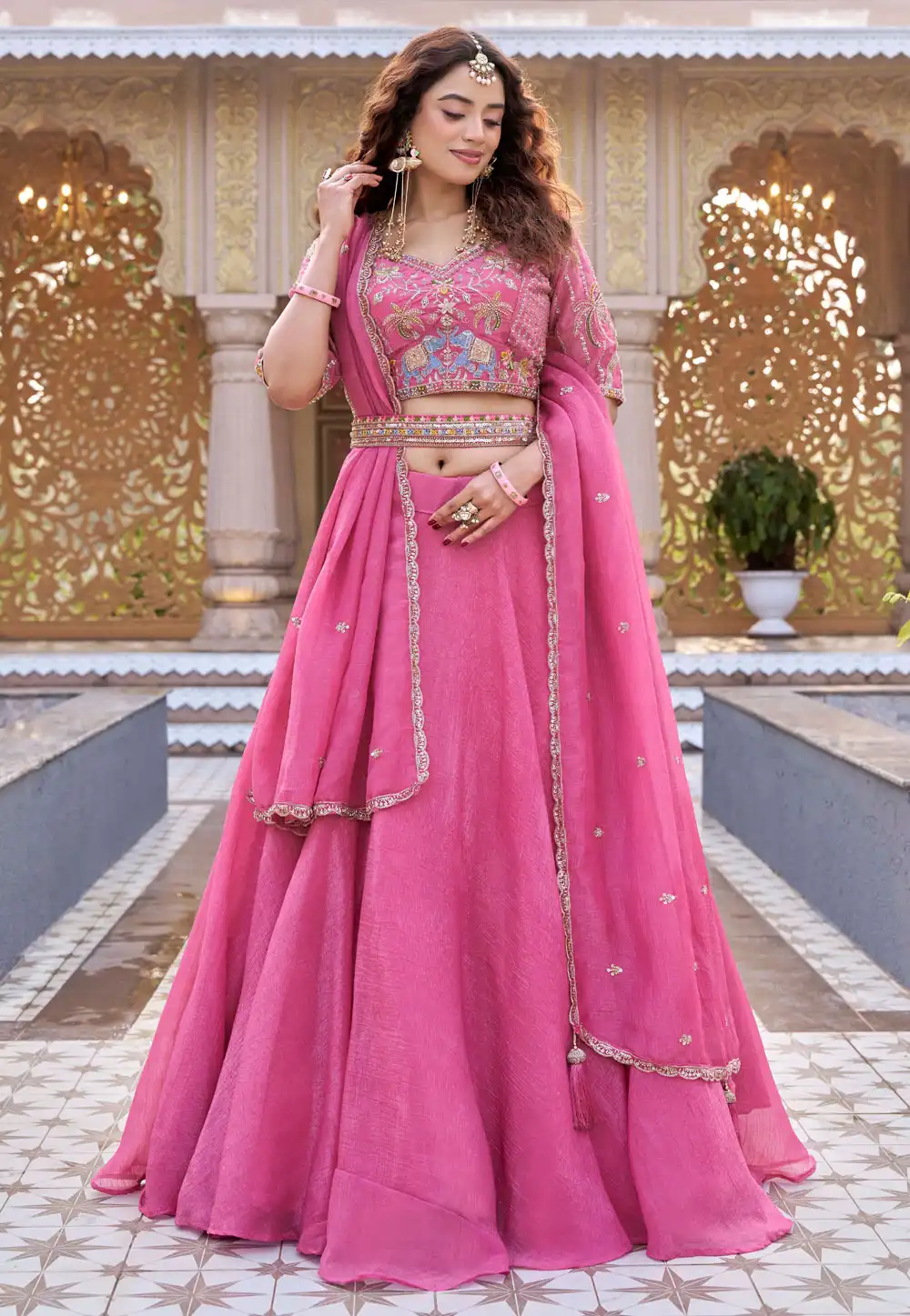 Pink Silk Circular Lehenga Choli 324086