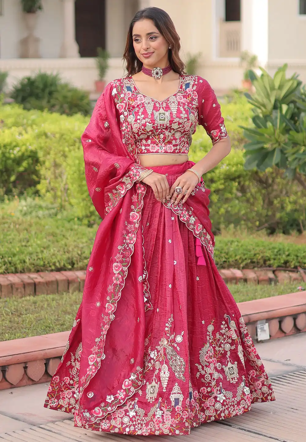 Pink Silk Circular Lehenga Choli 324701