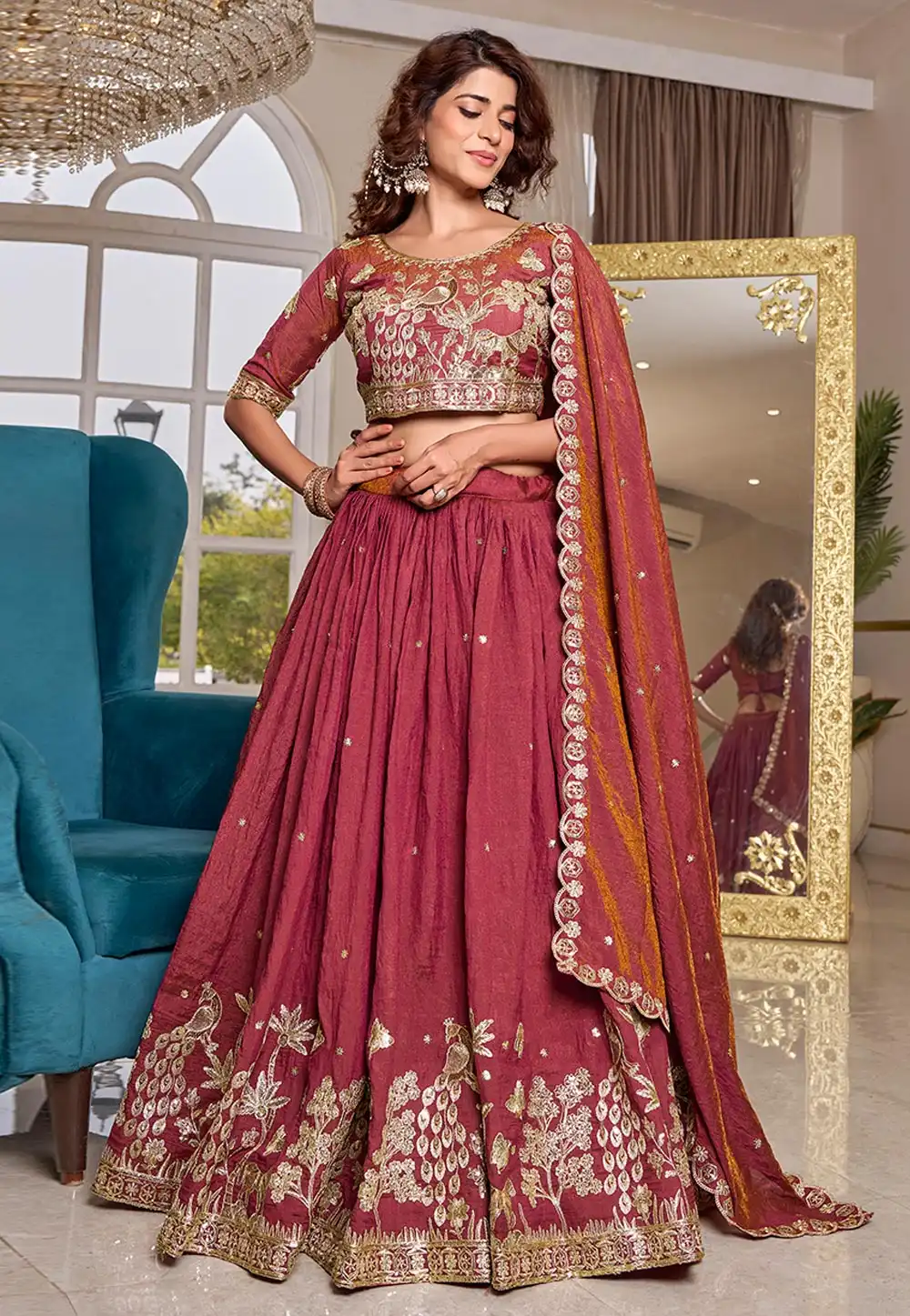 Pink Silk Circular Lehenga Choli 327142