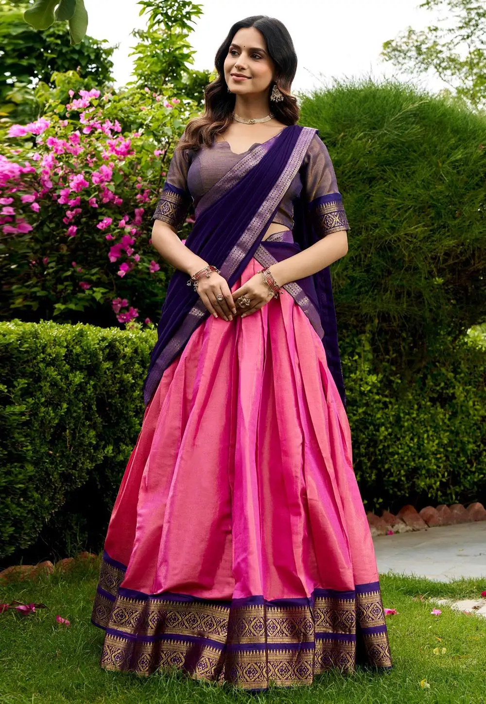 Pink Silk Circular Lehenga Choli 337144