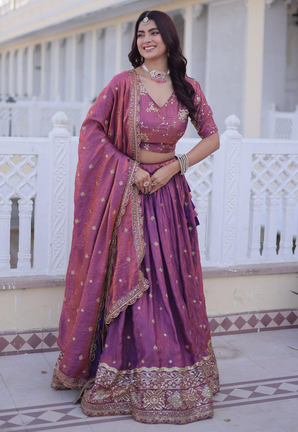 Pink Silk Circular Lehenga Choli 324224
