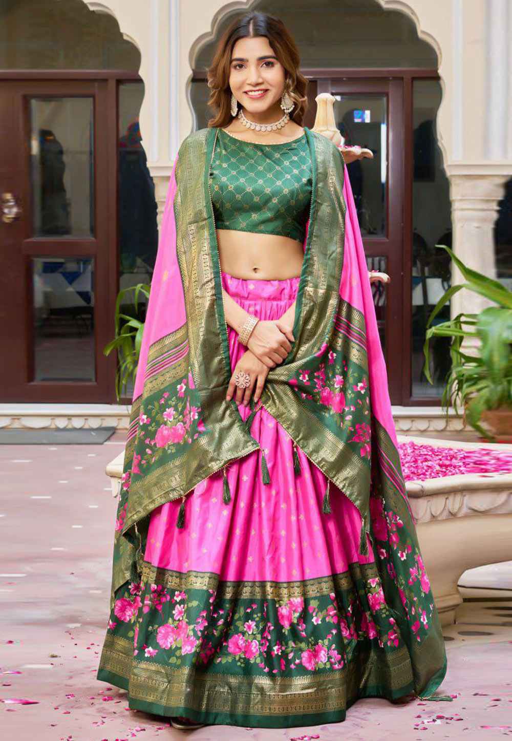 Pink Silk Circular Lehenga Choli 327811