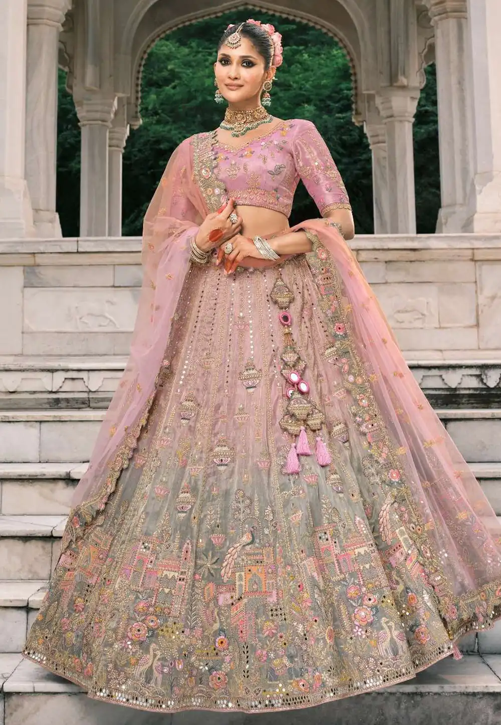 Pink Silk Circular Lehenga Choli 317438