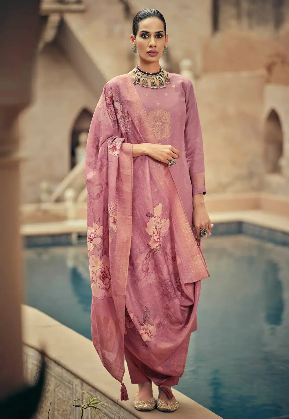 Pink Silk Cotton Pant Style Suit 328869