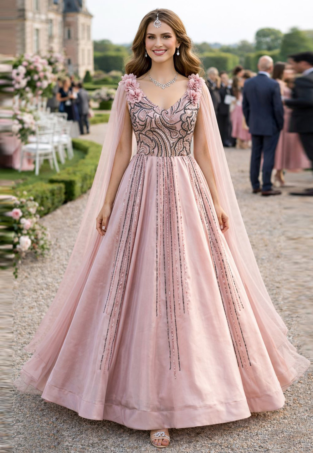 Pink Silk Designer Gown 327357