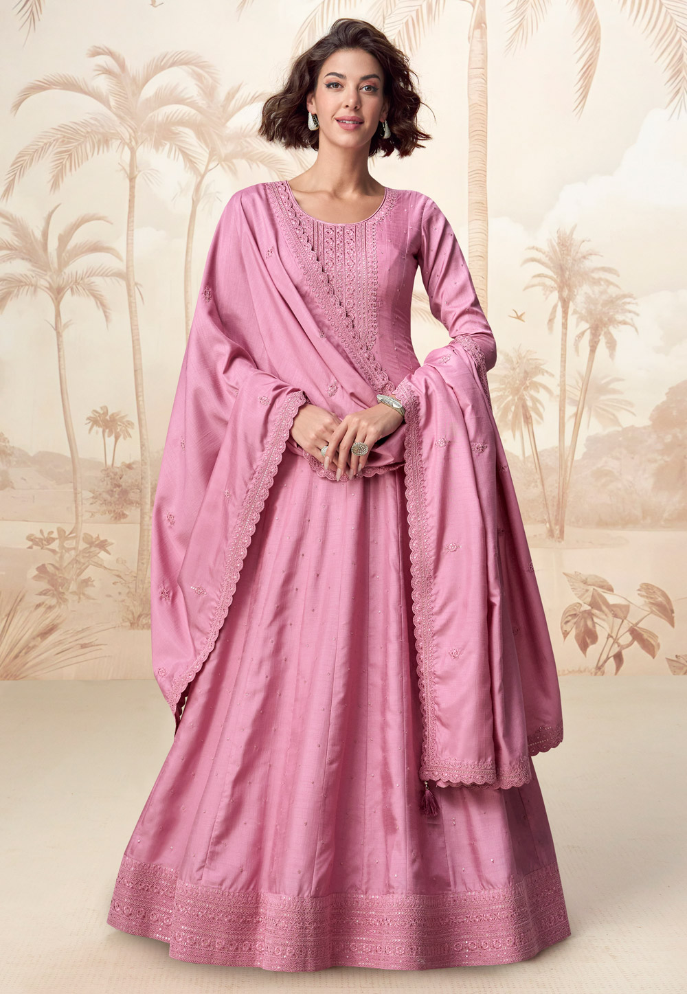 Pink Silk Floor Length Anarkali Suit 307546