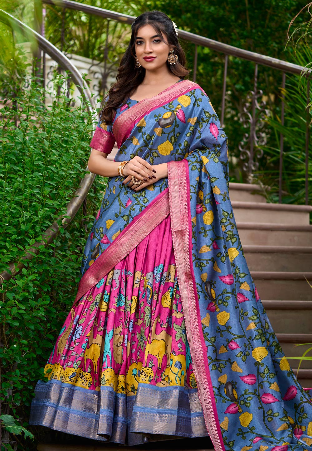 Pink Silk Floral print Lehenga choli 311540