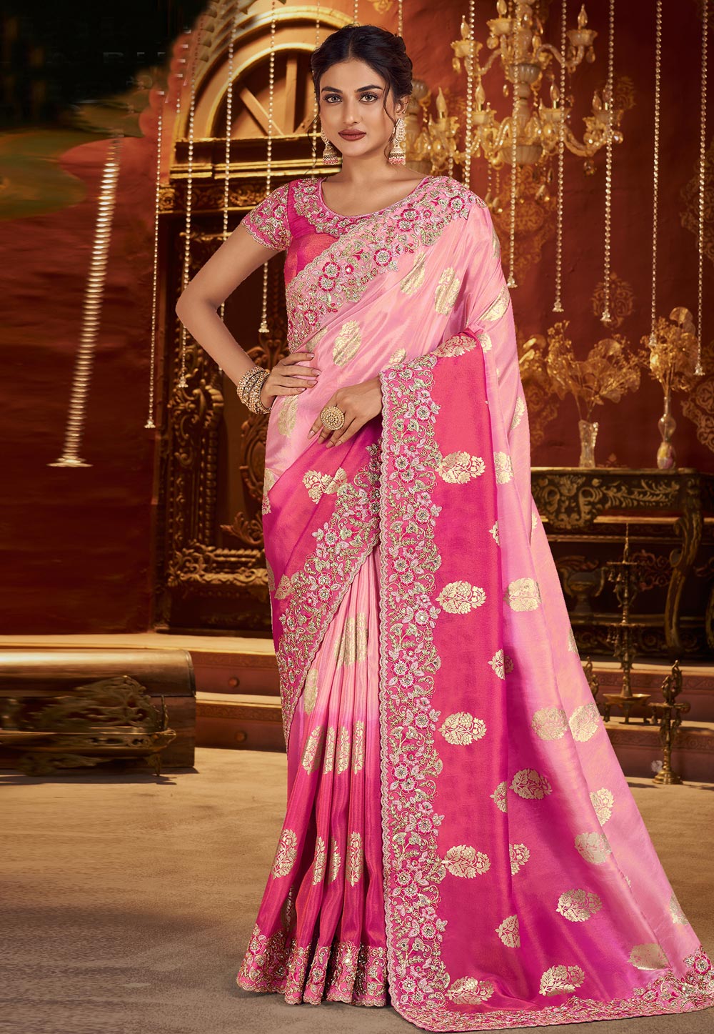 Pink Silk Half N Half Saree 321688