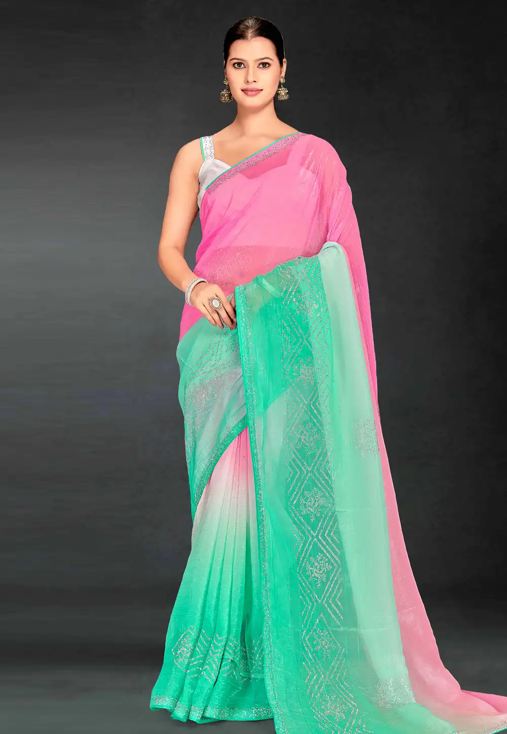 Pink Silk Half N Half Saree 313062