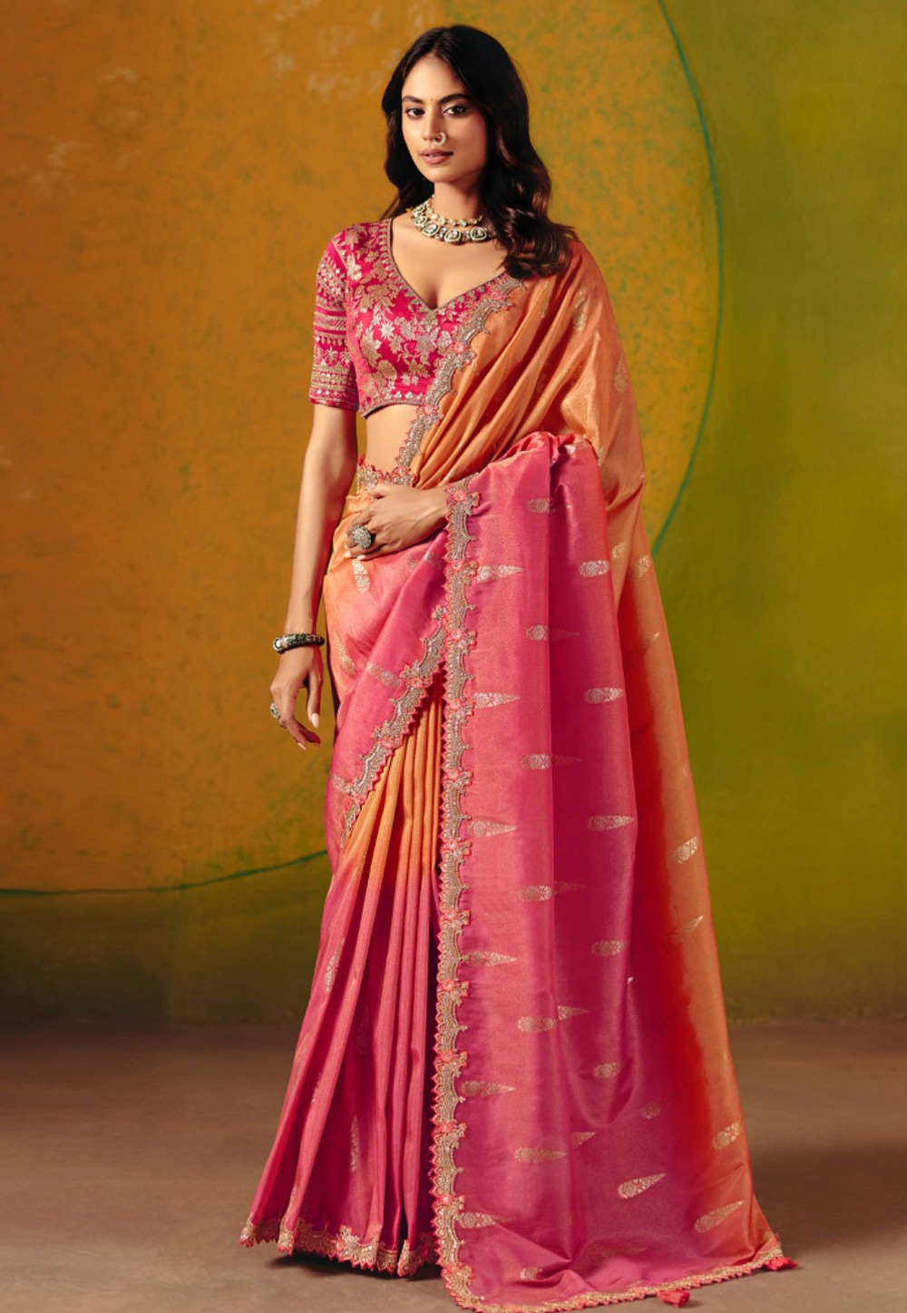 Pink Silk Half N Half Saree 325670