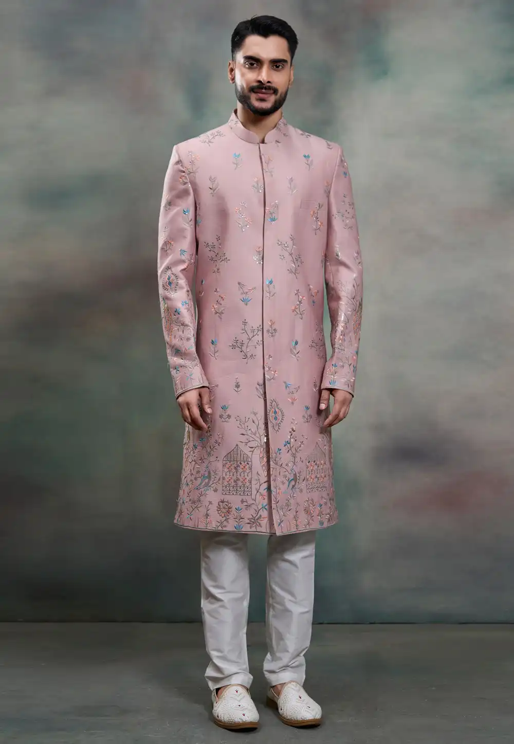 Pink Silk Indo Western Suit 324106