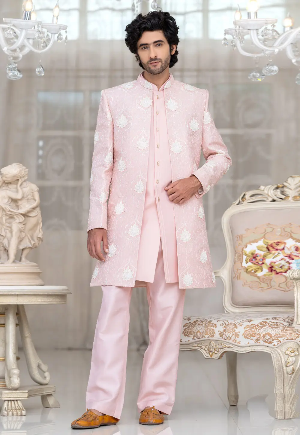 Pink Silk Indo Western Suit 336512