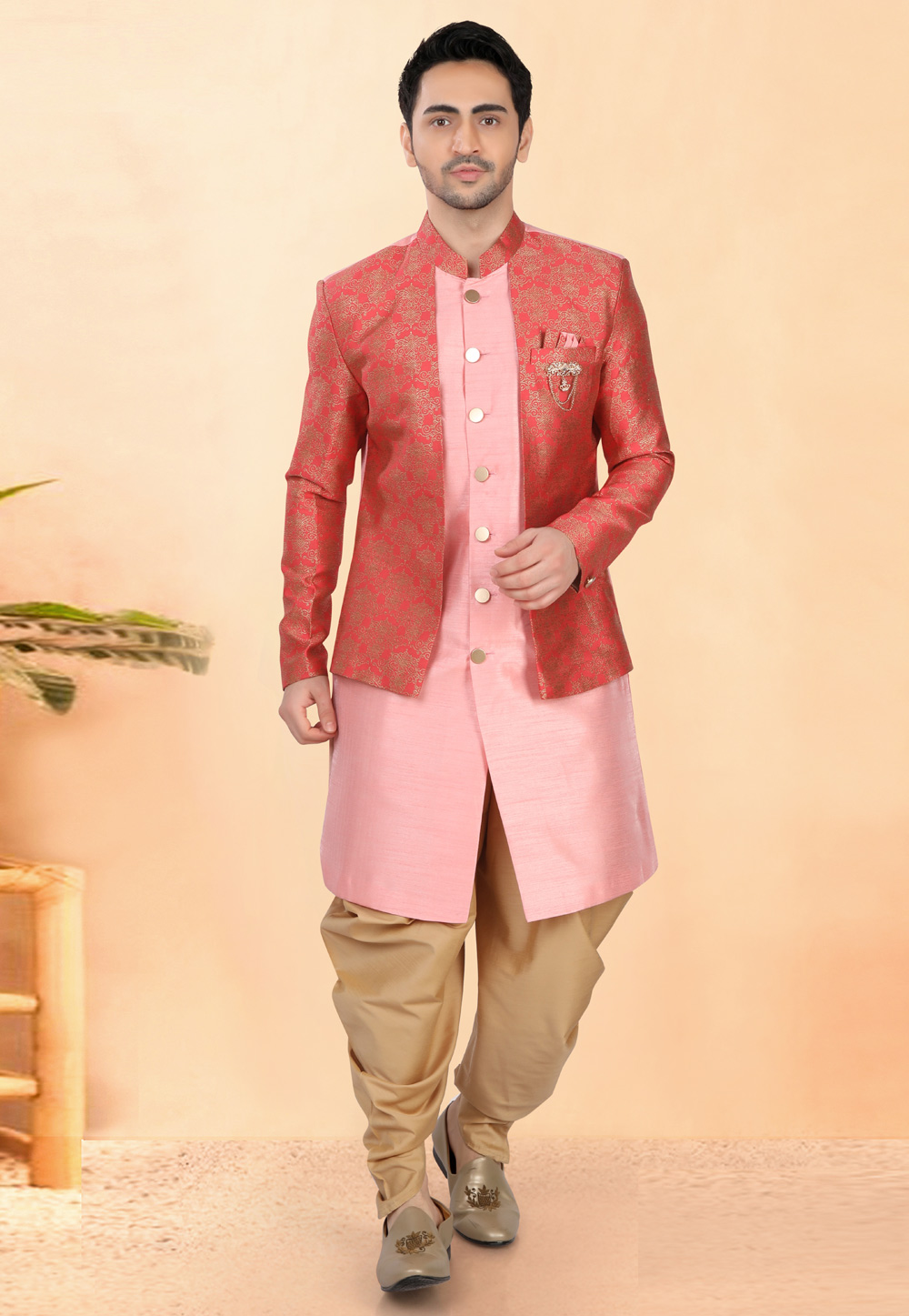 Pink Silk Indo Western Suit 308635