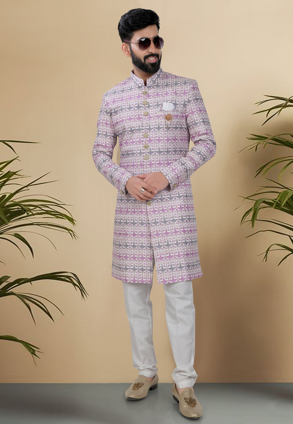 Pink Silk Indo Western Suit 313091