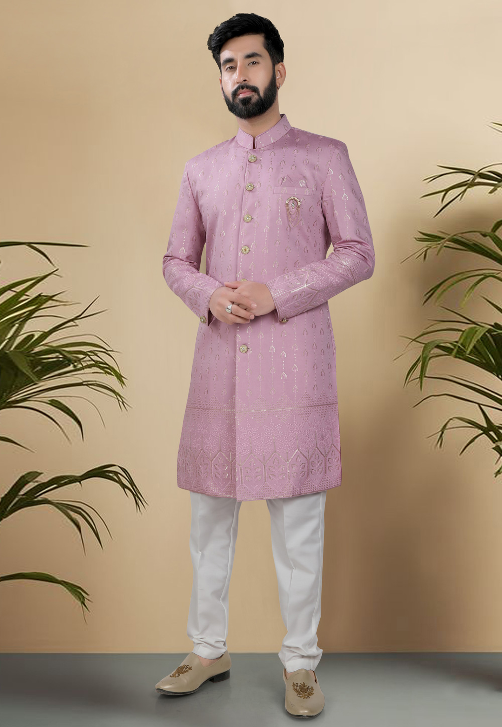 Pink Silk Indo Western Suit 313097