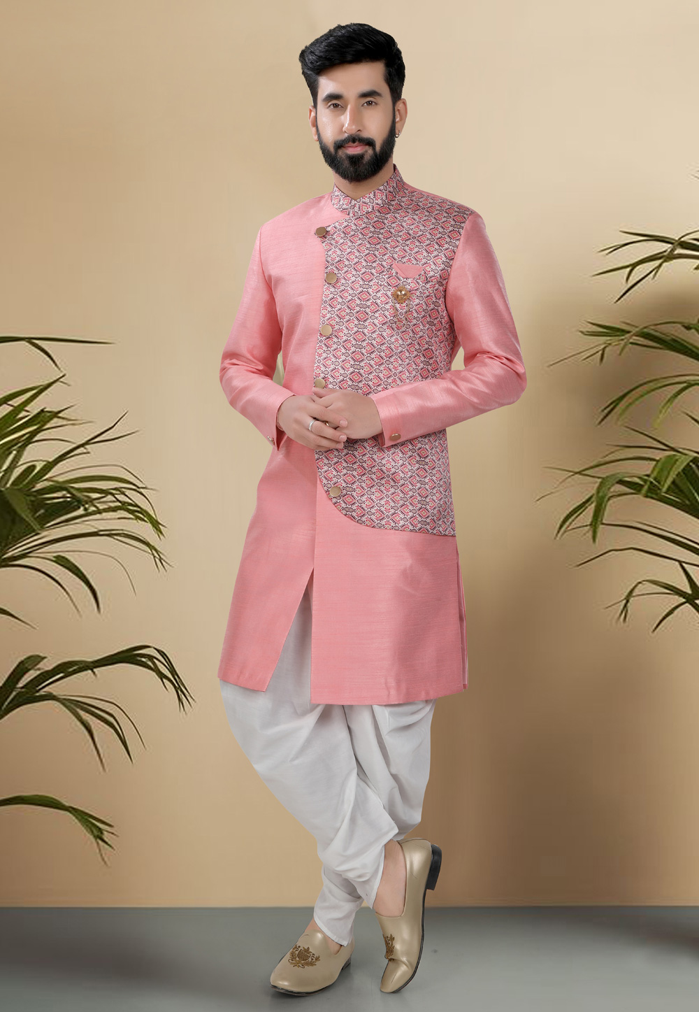 Pink Silk Indo Western Suit 313099