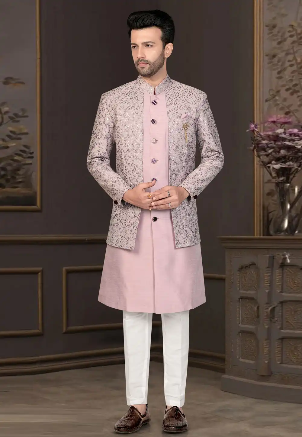 Pink Silk Indo Western Suit 316122