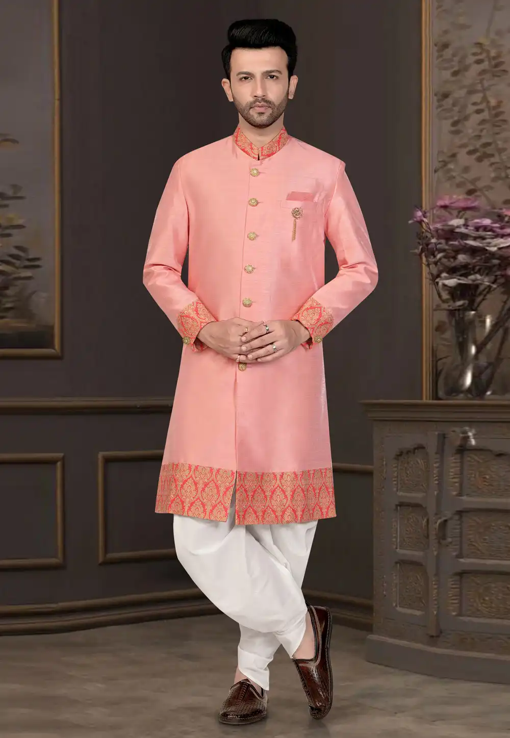 Pink Silk Indo Western Suit 316131