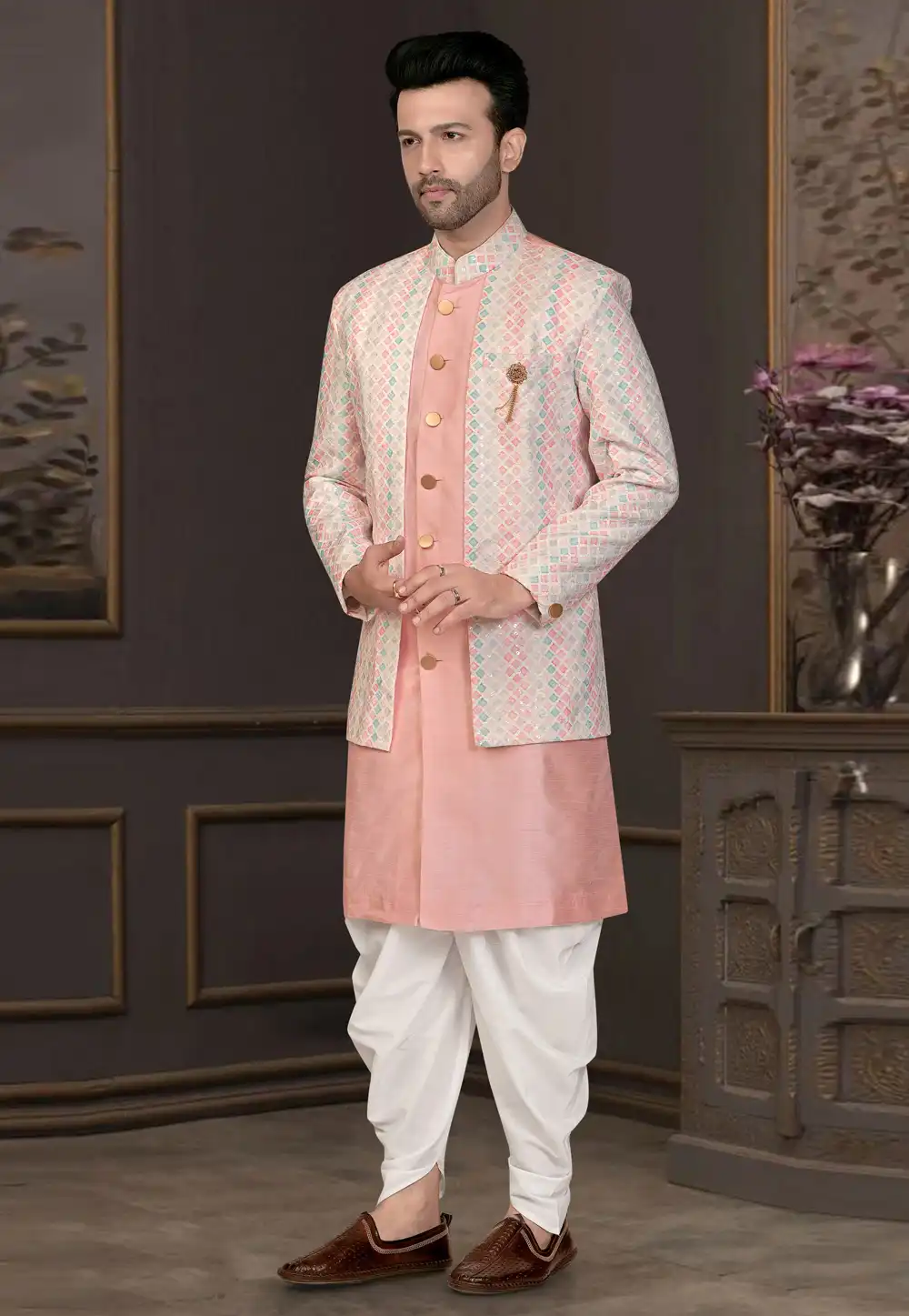 Pink Silk Indo Western Suit 316132