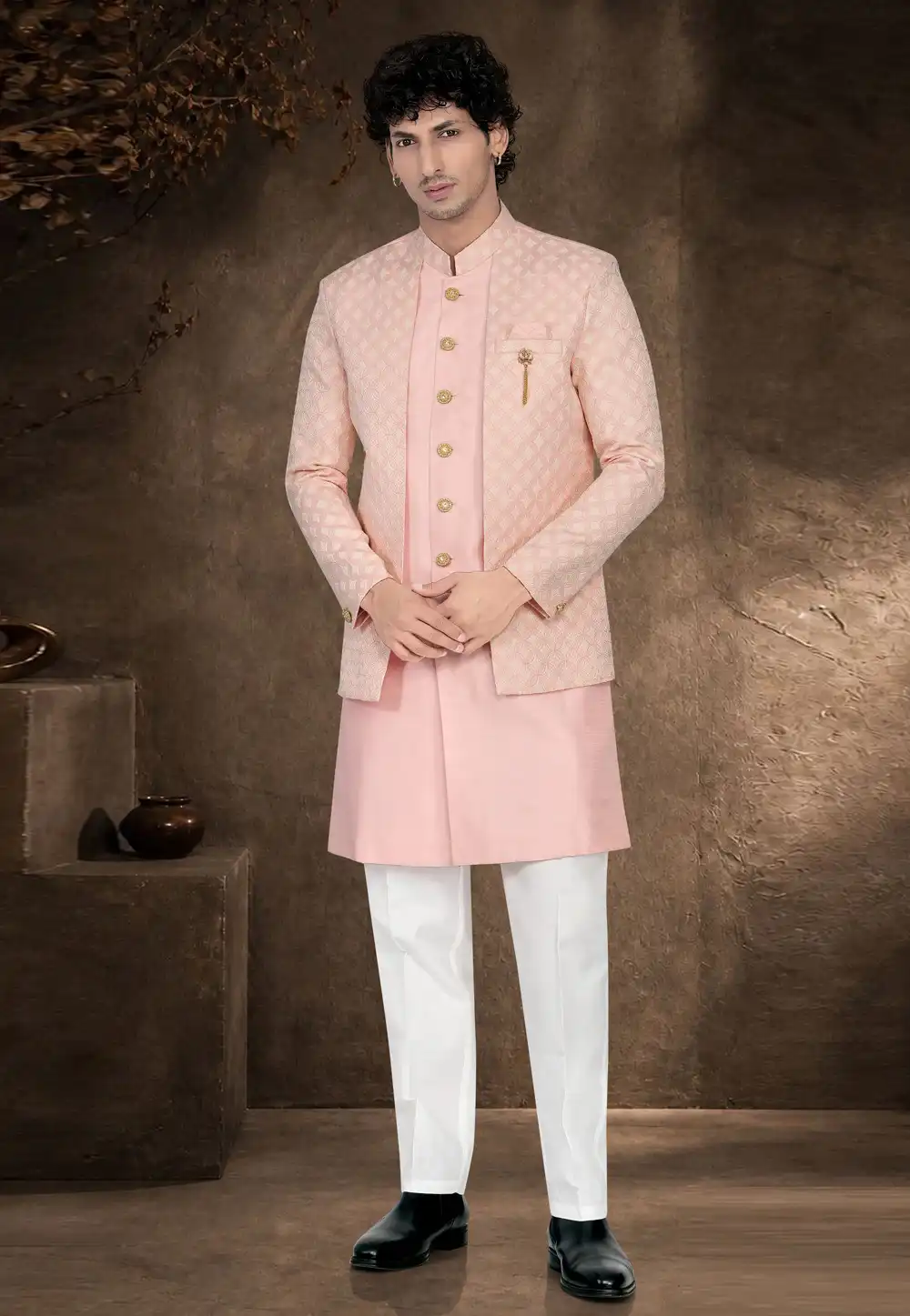 Pink Silk Indo Western Suit 329875