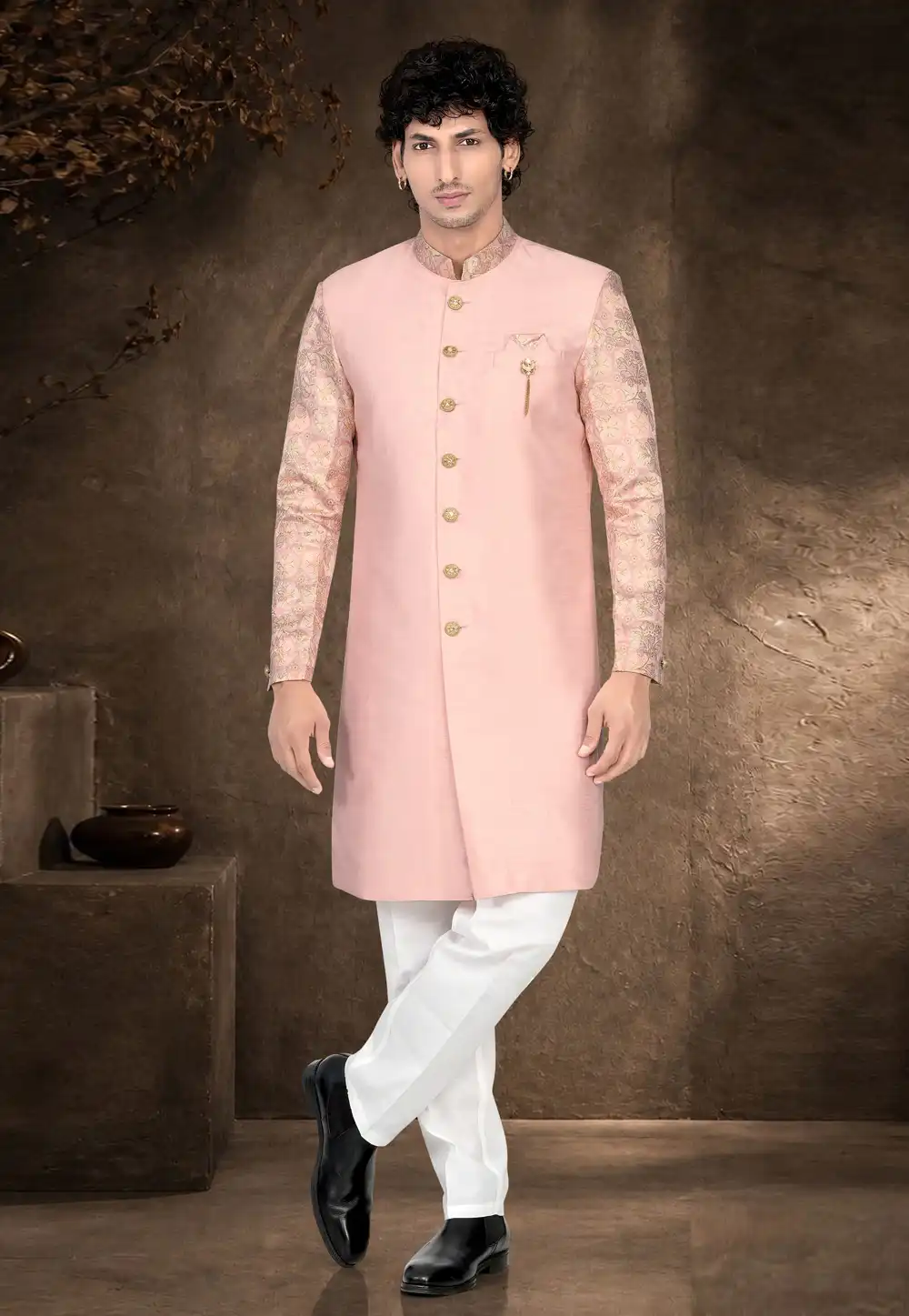 Pink Silk Indo Western Suit 329883