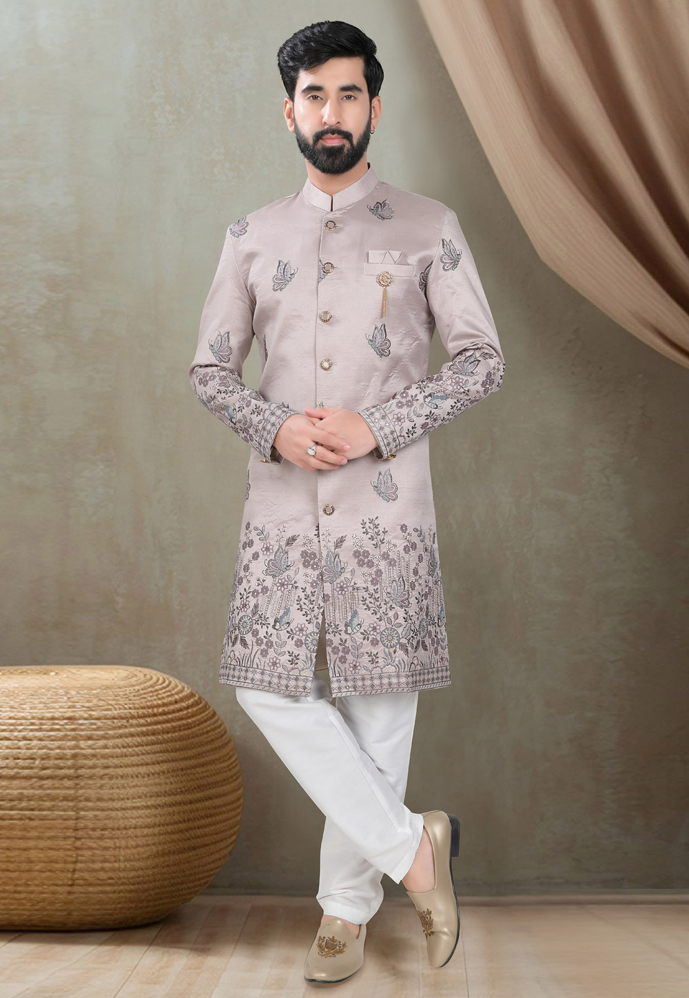 Pink Silk Indo Western Suit 311747