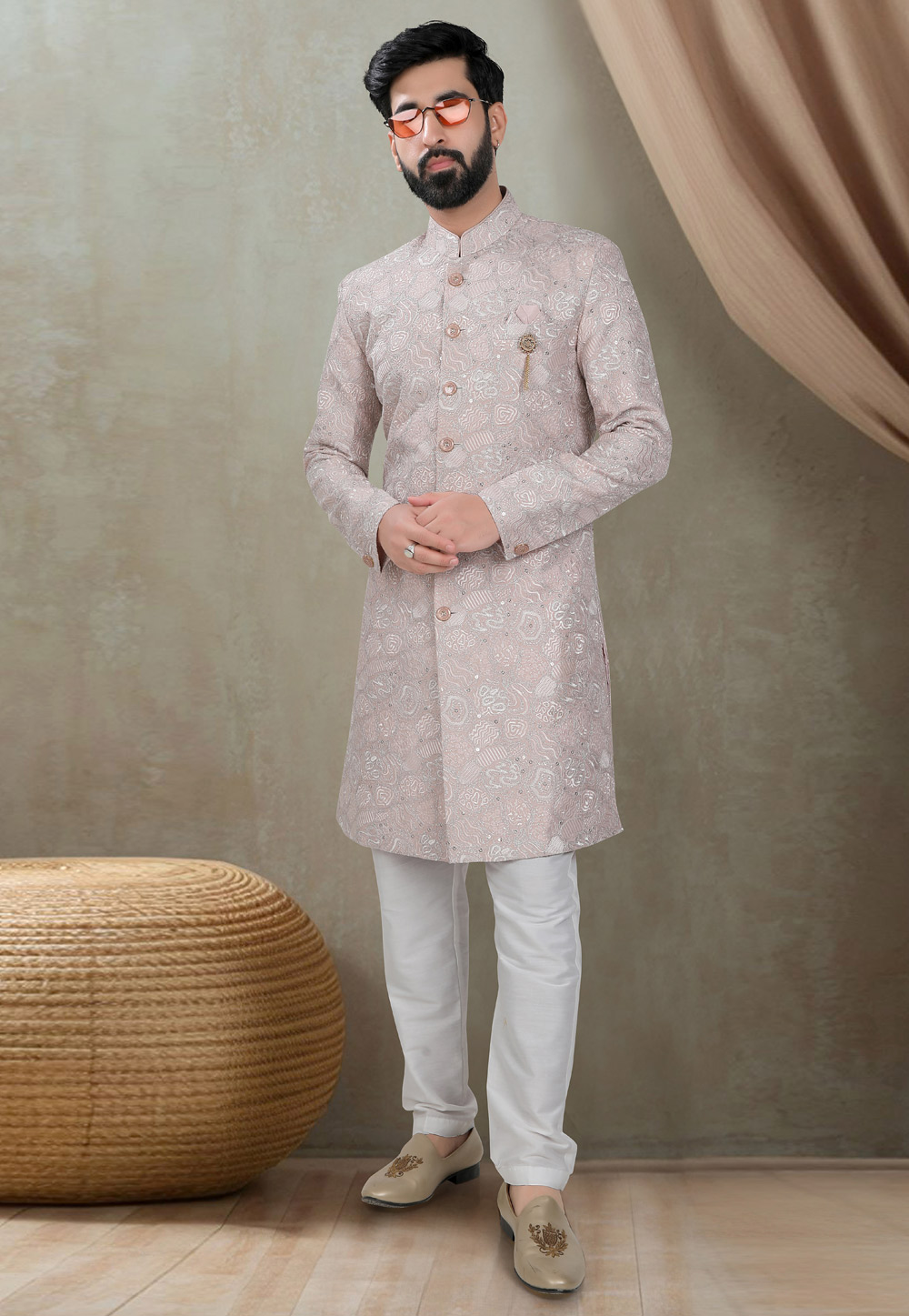 Pink Silk Indo Western Suit 311758