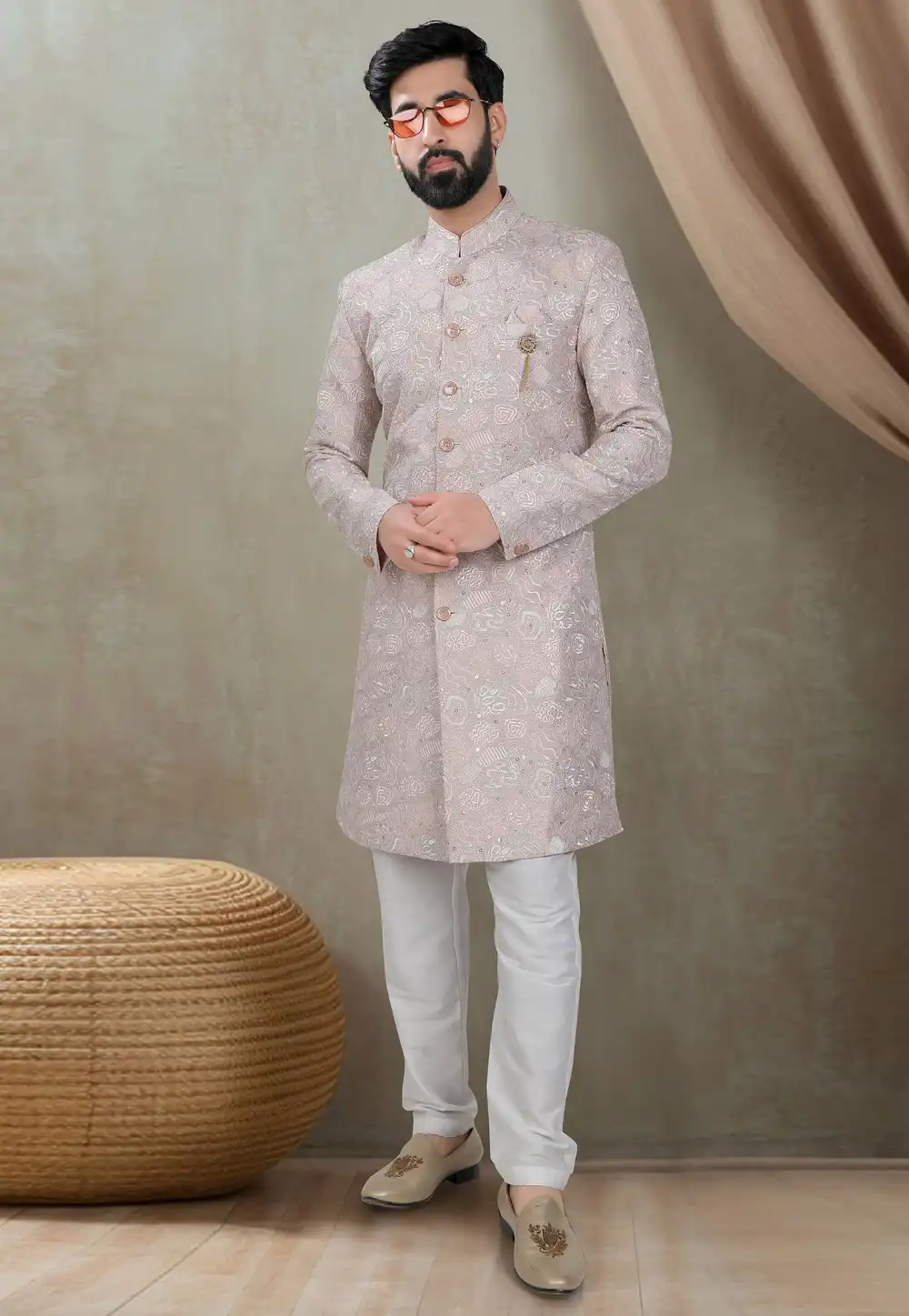 Pink Silk Indo Western Suit 311758