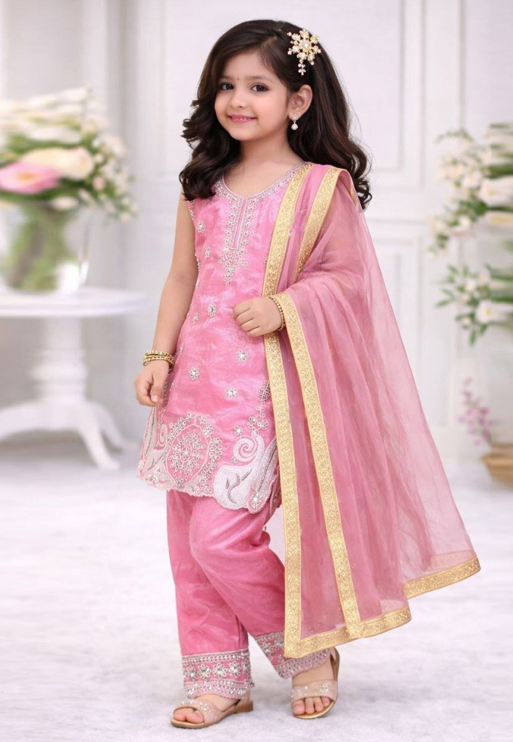 Pink Silk Kids Pant Style Suit 329910